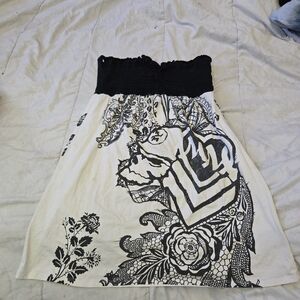 Metal Mulisha Black and White Strapless Dress